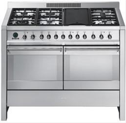 Bild Smeg Spis 120 cm Opera CS122-6 Dubbelugn Gashäll Rostfritt - Smeg