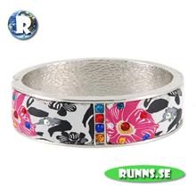 Bild Armband mjuk lera  - Vit med rosa blommor (metall)