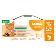 Bild Ekonomipack: IAMS Delights i sås eller gelé 48 x 85 g - Land & Sea Mix i gelé