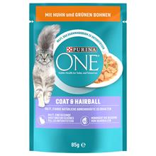 Bild Purina ONE Coat & Hairball - 52 x 85 g Kyckling & gröna bönor