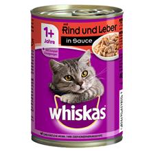 Bild Ekonomipack: Whiskas 1+ burkar 24 x 400 g - 1+ Nötkött & lever i sås