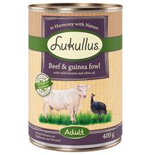 Bild Lukullus Naturkost Adult Grain Free 6 x 400 g - Nötkött & pärlhöns